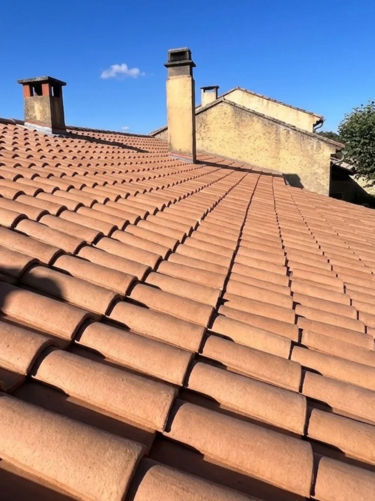 Démoussage de toiture provençale en tuiles à La Cadière-d’Azur.