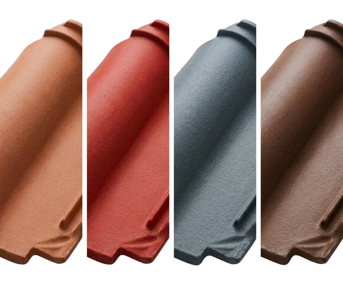 Nuancier des différentes teintes d'hydrofuge coloré pour tuiles : terre cuite, ardoise, rouge et brun.