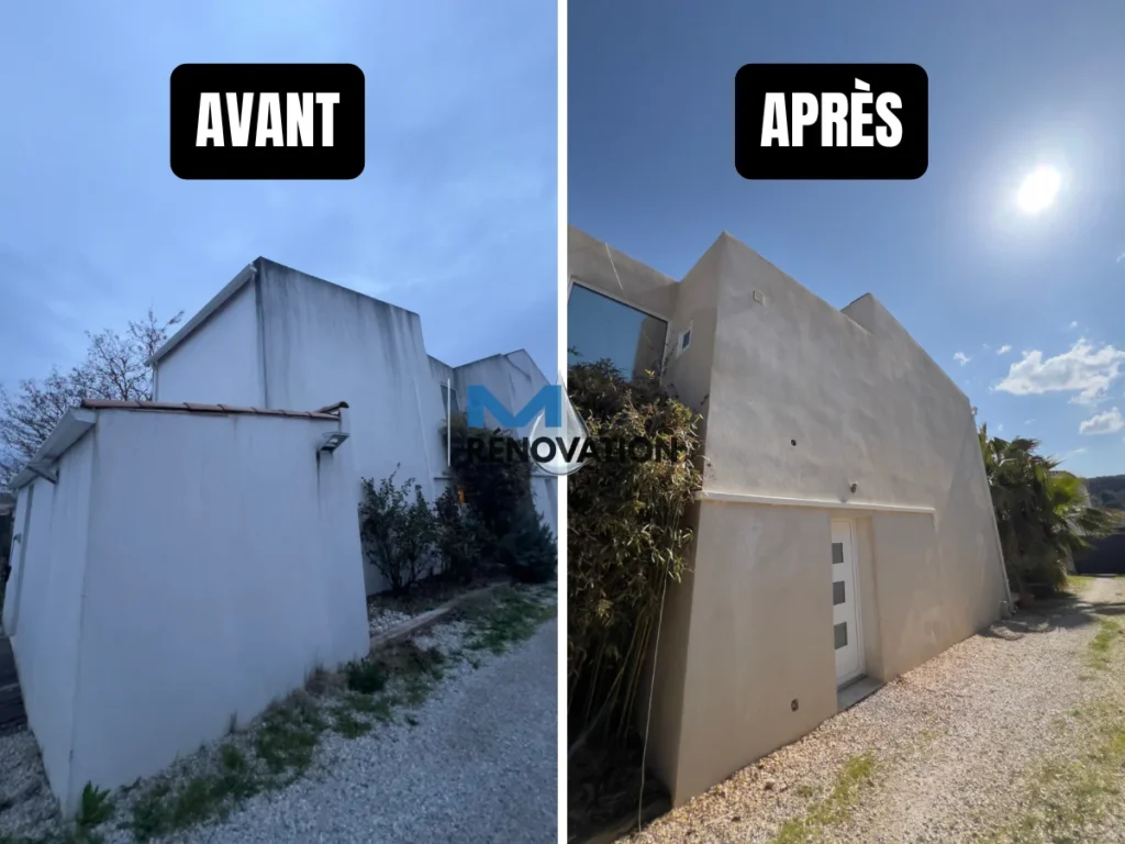Avant après nettoyage d’enduit avec hydrofuge incolore à Gardanne
