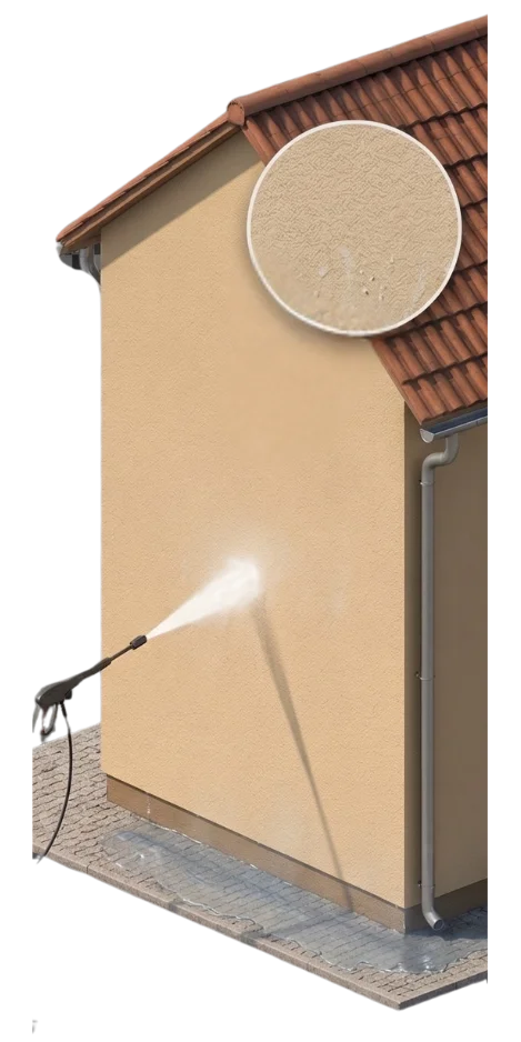 Application d'un hydrofuge incolore sur façade ton pierre.