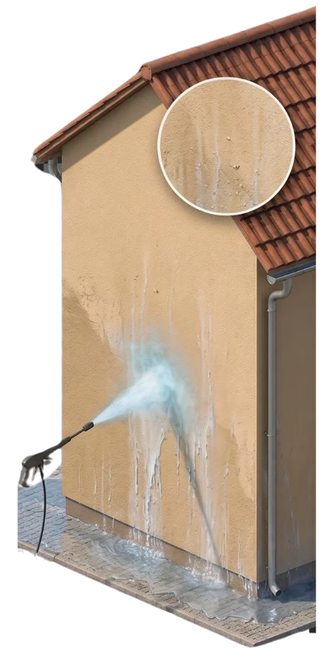 Nettoyage et rinçage à l'eau claire de la façade.
