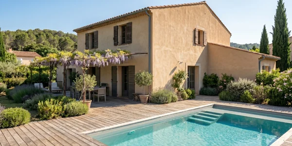 Photo d'un coup de propre à Sanary-sur-Mer avec le nettoyage complet d'une terrasse en bois et d'une façade.