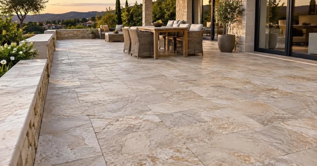 terrasse extérieure propre après nettoyage au printemps.