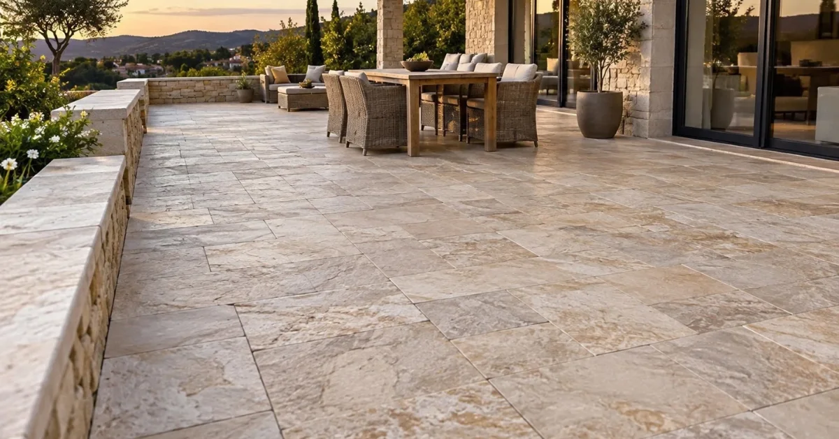 terrasse extérieure propre après nettoyage au printemps.