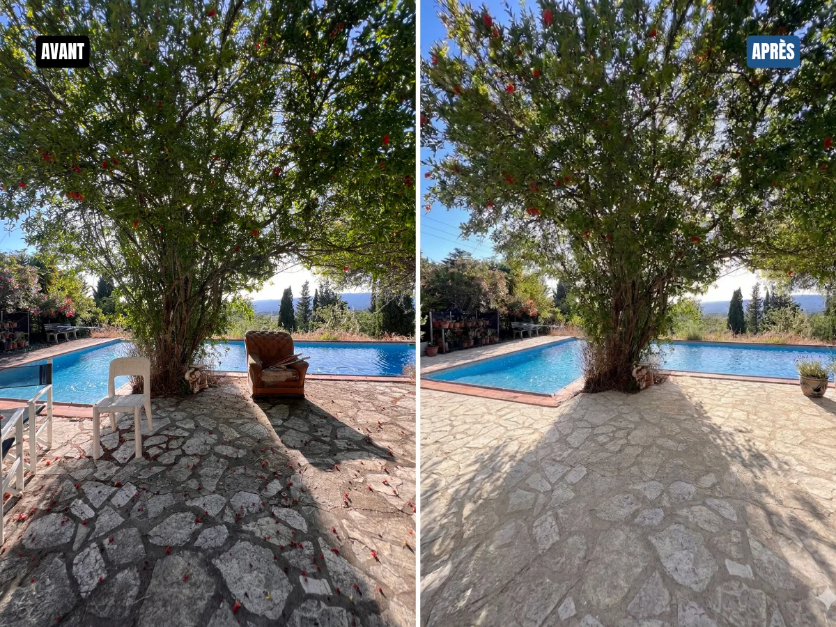 Nettoyage d'une terrasse en pierre naturelle - La cadière d'azur Février 2026