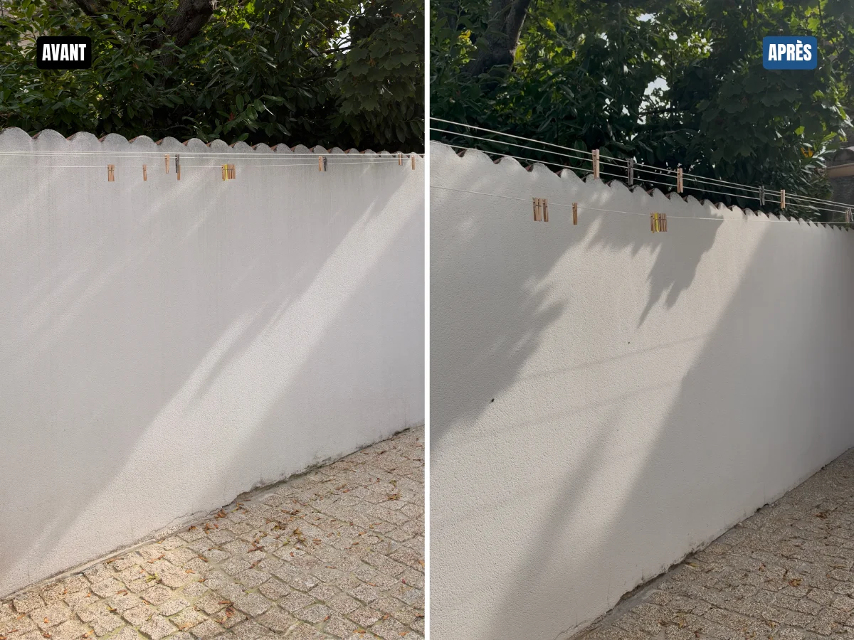 Nettoyage d'un mur blanc avec traces noires à Fuveau.